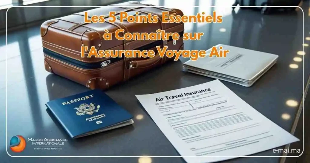 Les 5 Points Essentiels à Connaître sur l'Assurance Voyage Air 3 Document d’assurance voyage air à côté d’un passeport et d’une valise