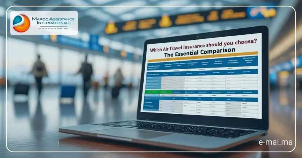 Les 5 Points Essentiels à Connaître sur l'Assurance Voyage Air 4 Tableau comparatif des assurances voyage air sur écran d’ordinateur