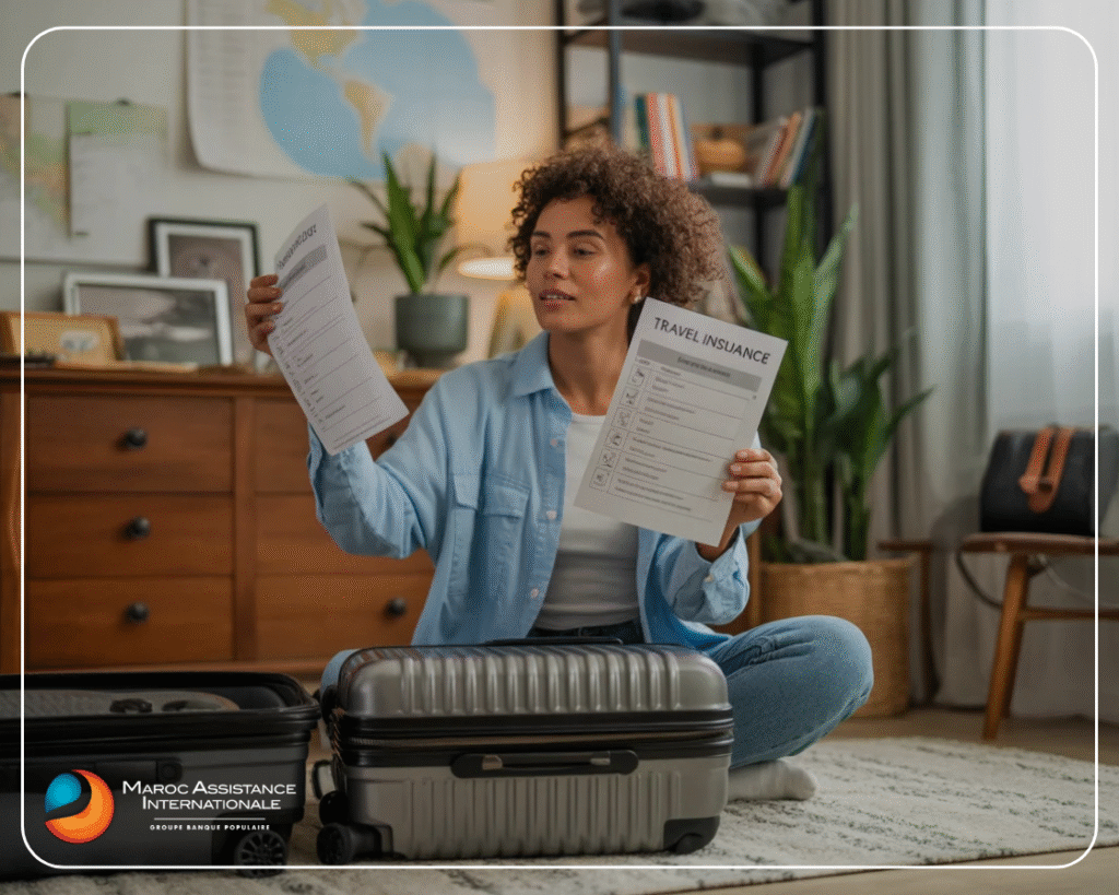 Assurance Voyage Carte Bancaire : ce qu'il faut savoir avant de partir 3 Femme préparant sa valise et choisissant une assurance voyage dédiée, plus complète que l’assurance voyage carte bancaire Visa ou Gold